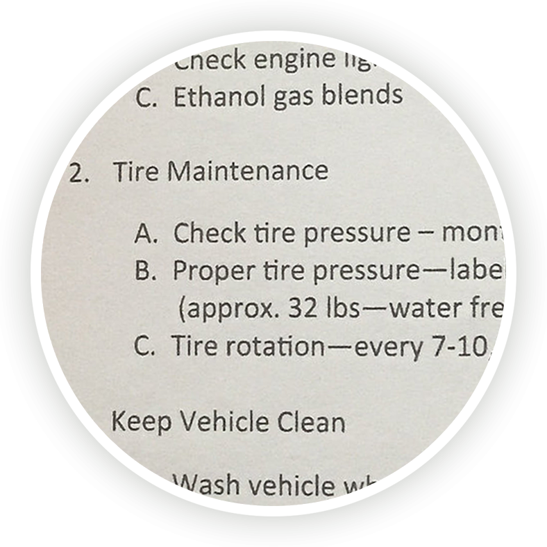 List for winterizing a vehicle in outline format